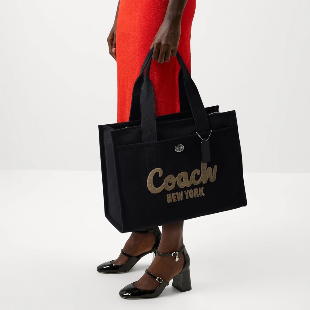 Coach Black Canvas Tote with Gold Logo